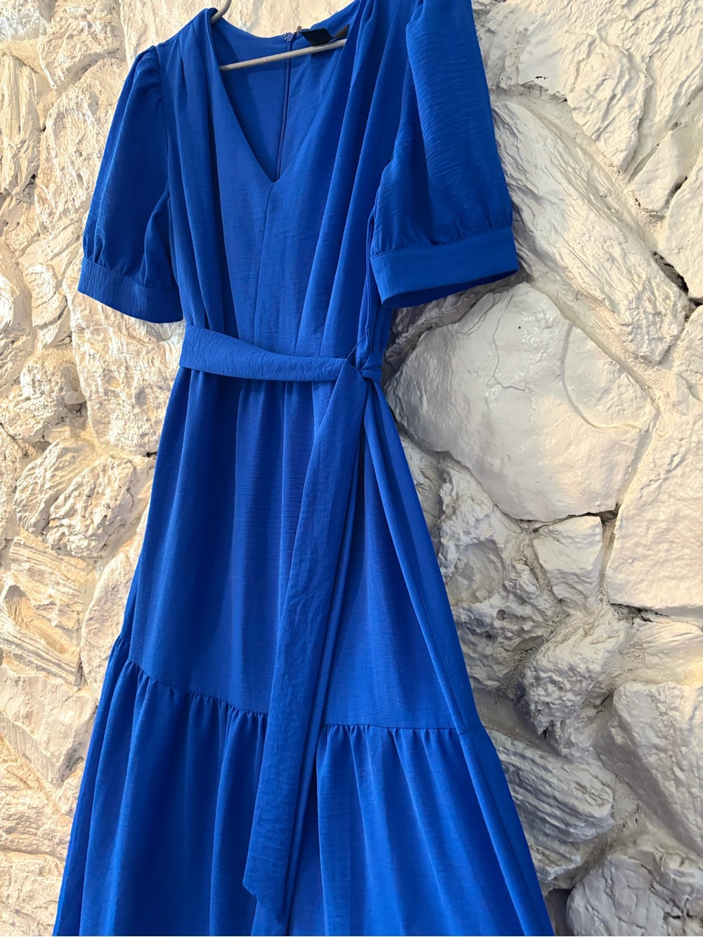 DKNYC Royal Blue V-Neck Maxi Dress with Tie Waist